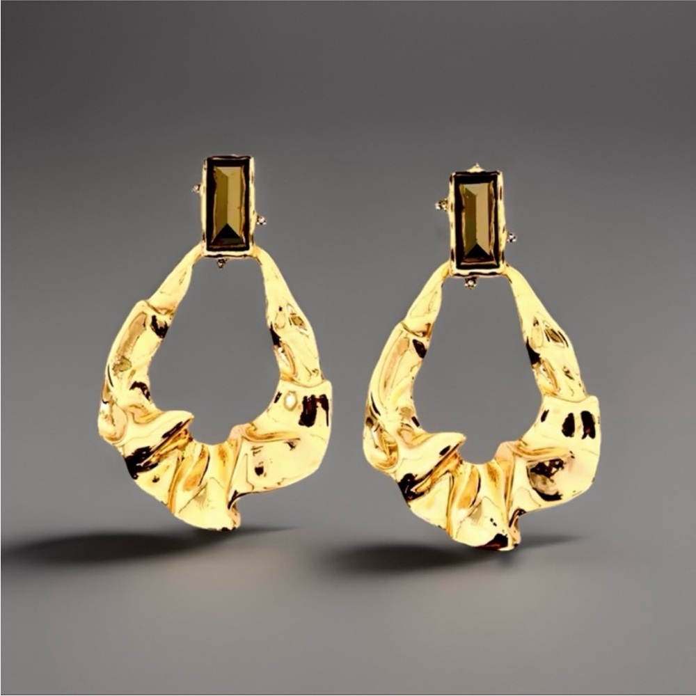 ALEXIS BITTAR • NEW Gold Liquid Molten High Shine Sculpted Hoop Drop Earrings